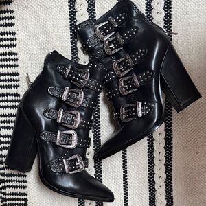 Steve Madden Black Studded Buckle Heeled Boots